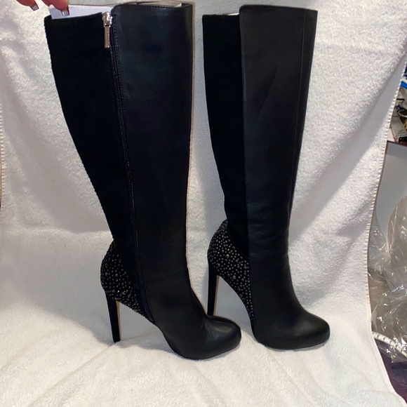 Victoria Secret Knee high black studded/rhinestone boots - Picture 1 of 4